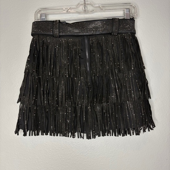 Nylon Apparel Rhinestone Multilayered Tassel Belted Mini Skirt Small Black New - Picture 6 of 8